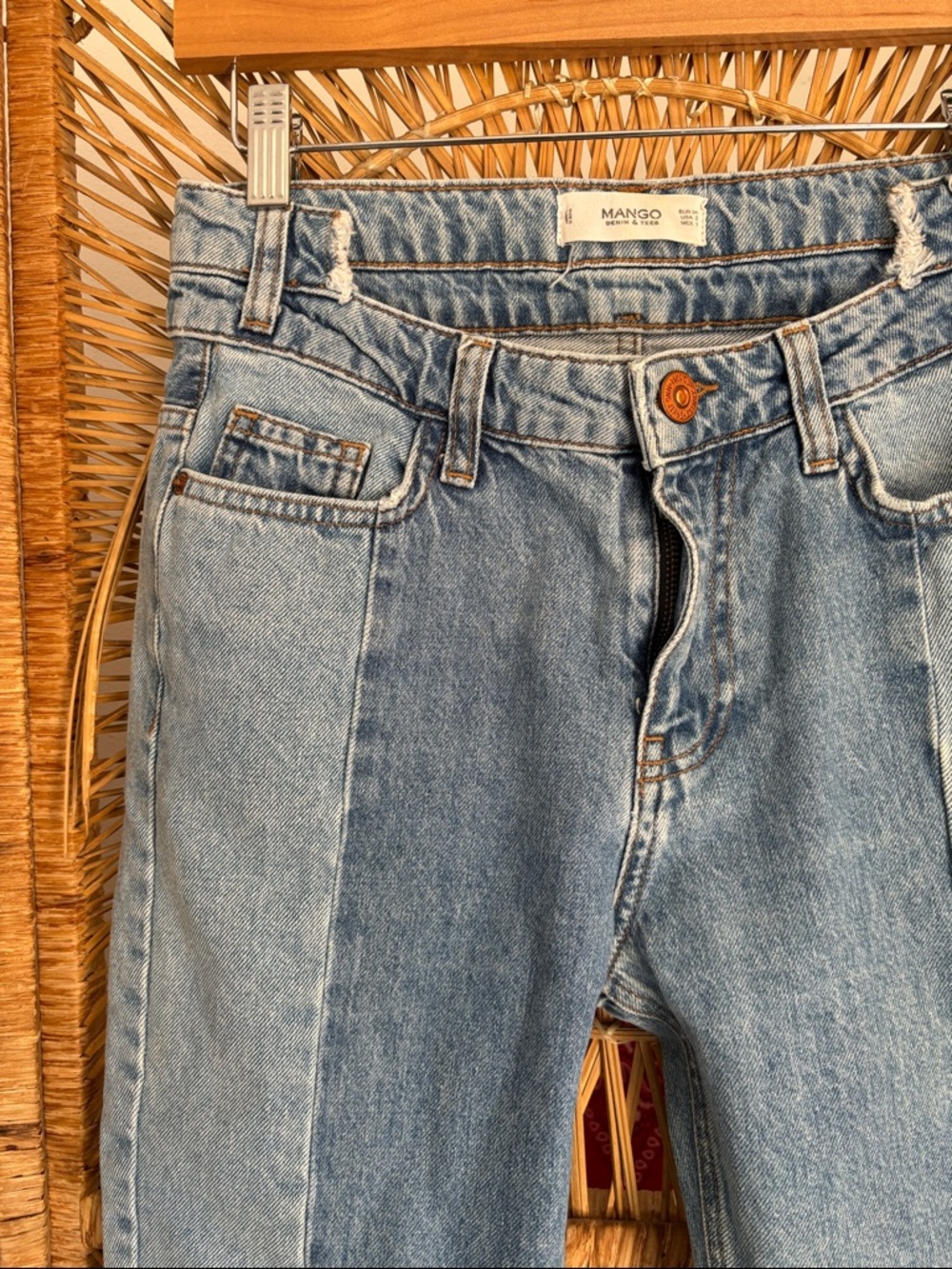 Two-Tone Light Blue Women's Mango Jeans - Picture 4 of 6